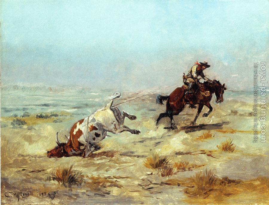 Charles Marion Russell : Lassoing a Steer